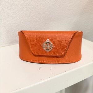Tory Burch Orange Sunglasses Eyeglass Case Hard Snap Closure Saffiano Leather